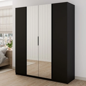 Zrcadlová šatní skříň Kastano VIII 200 cm černá Stylová designová šatní skříň do ložnice nebo pokoje obohacená o úchytky na hranách