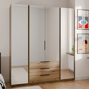 Zrcadlová šatní skříň Kastano VI 200 cm dub evokuje klasickou formu úchyty na hraně ideální šatní skříň do ložnice prostorné zásuvky