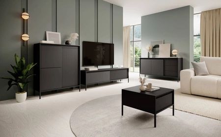 Sesti 104 cm vysoká komoda černá designová komoda s originálním designem na stabilním kovovém podstavci