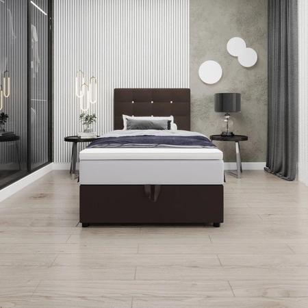 Hnědá kontinentální postel Kingston 90x200 v moderním skandinávském stylu s čalouněným čelem s krystaly postel s úložným boxem