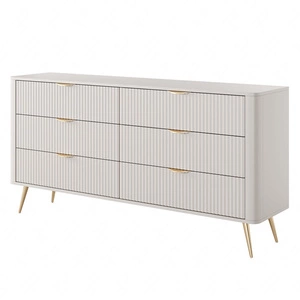 Komoda Lante 163 cm béžová elegantní design oválný tvar komody na vysokých nohách vkusné drážkované čelo