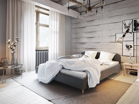 Ivrea 140x200 šedá čalouněná postel s čelem v moderním stylu ideální do ložnice