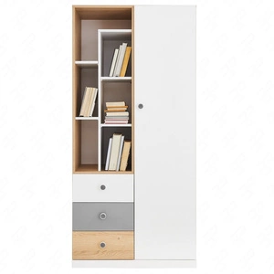 Široká knihovna Pixel 80 cm dub biscuit / bílá / šedá ideální do pokoje pro mládež velmi užitečná a má moderní design