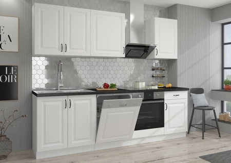 Sada kuchyňského nábytku Snow 250 cm skříňky vypadají skvěle v klasických i moderních skandinávských interiérech