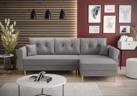 Rohová pohovka s funkcí spaní Wilkins světle šedá pravá strana stylový a moderní design, který se hodí do každého interiéru