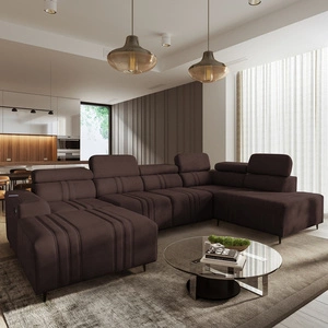 Rohová pohovka s funkcí spaní Castel VI hnědá levá pohodlná a elegantní rohová pohovka se dvěma nádobami na lůžkoviny