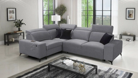 Kelly Sleek II šedá levotočivá rohová sedačka s funkcí spaní elegantní rohová sedačka do obývacího pokoje z odolné tkané látky