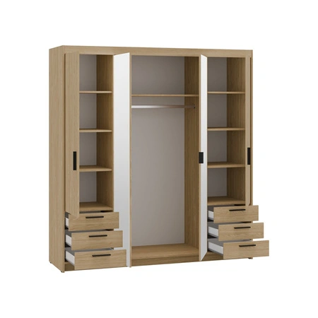 Šatní skříň Rene 176 cm olejovaný dub stylový design ABS hrany šatní skříň se zrcadlem do ložnice nebo šatny prostorné zásuvky