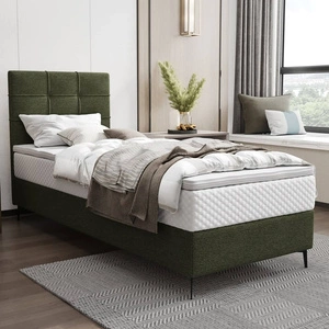 Kontinentální postel Irvine 90x200 zelená Stylová postel s úložným prostorem na lůžkoviny a vysokým čelem zaujme svým elegantním designem