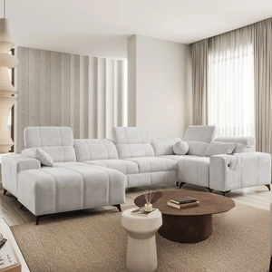 Penejos IV rohová pohovka s funkcí spaní šedá jasan levá stylová rohová pohovka se dvěma nádobami na lůžkoviny odolná látka