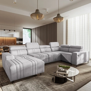 Rohová pohovka s funkcí spaní Castel IV šedý jasan levá stylová rohová pohovka s kontejnery na lůžkoviny a nastavitelnými opěrkami hlavy