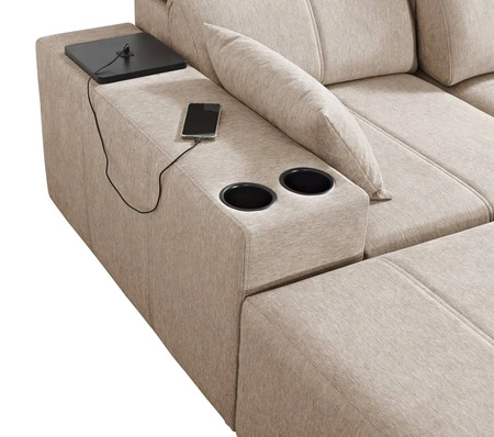 Rohová sedací souprava s funkcí spaní Tesalia hnědá levá moderní design pohodlný posuvný opěrák zásuvka v boku nábytku