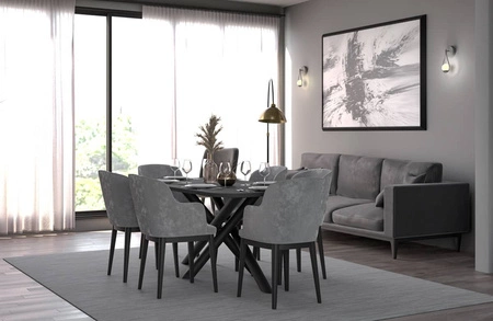 Lyon stůl 90x185 cm portlandský jasan / černý stylový jídelní stůl na designových pavoučích nohách výškově nastavitelný