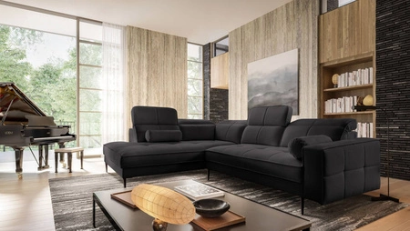 Rohová sedací souprava Samos černá levá moderní design jednoduchý a stylový korpus, který se hodí do každého interiéru nastavitelné opěrky hlavy