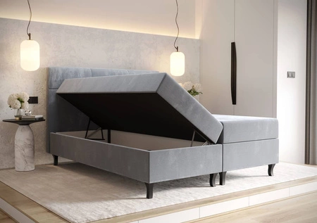 Modrá kontinentální postel Melba 160x200 v moderním skandinávském stylu s výrazným čelem