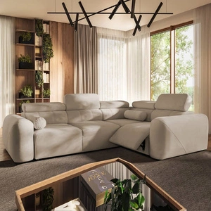 Rohová sedací souprava s funkcí spaní Cantare II Lux béžová pravá pohodlná rohová sedací souprava do obývacího pokoje se zvýšenou podnožkou měkká látka