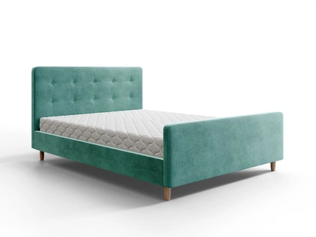 Čalouněná postel Isara 180x200 zelená s kontejnerem v moderním skandinávském stylu s výrazným čelem a podnožkou