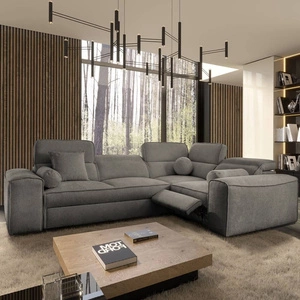 Rohová sedací souprava s funkcí spaní Viano II Lux šedá pravostranná designová rohová sedací souprava do obývacího pokoje s pohodlným výsuvným podnožníkem