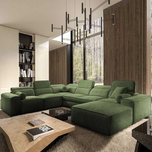 Rohová sedací souprava s funkcí spaní Viano VIII zelená pravá moderní rohová sedací souprava se zajímavým designem kontejnerů na lůžkoviny