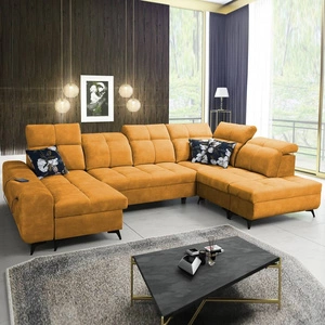 Rohová sedací souprava Buffalo VI s funkcí spaní žlutá levá Funkční a stylová rohová sedací souprava se třemi nádobami na lůžkoviny