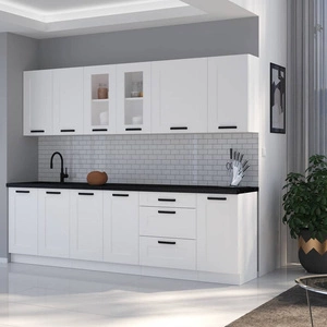 Sada kuchyňského nábytku Livio 260 cm skříňky vypadají skvěle v moderních i klasických interiérech