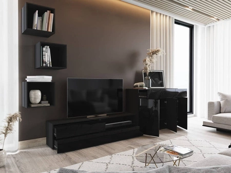 Nástěnná skříňka Aridea černá / černý lesk minimalistický design v moderním prostředí univerzální a funkční nábytek do obývacího pokoje