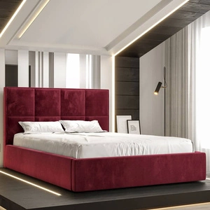 Čalouněná postel Aresa 140x200 s úložným boxem bordó v moderním skandinávském stylu s pohodlným čelem