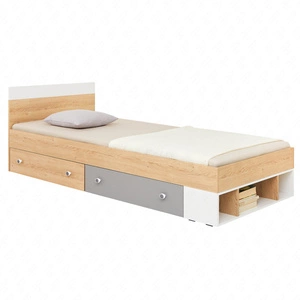 Postel se zásuvkami Pixel 120x200 cm dub biscuit / bílá / šedá moderní design lemování postele se speciální ABS dýhou