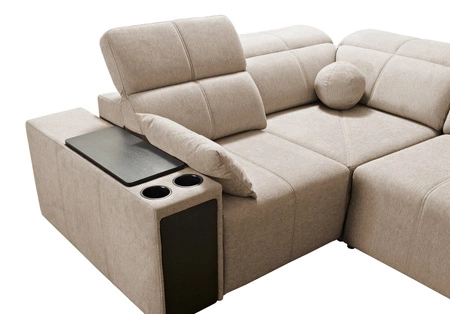 Rohová sedací souprava s funkcí spaní Tesalia II modrá levá pohodlná rohová sedací souprava do obývacího pokoje s posuvným opěradlem nádoba na lůžkoviny