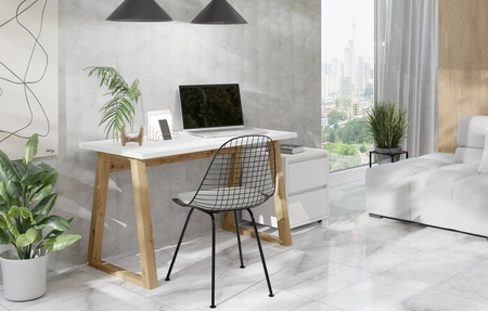 Psací stůl Figate 130 cm bílá / dub řemeslný stůl loftového charakteru pro domácí kancelář nebo pokoj pro mládež designový podstavec