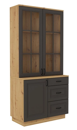 Příborník Style 100 cm dub artisan / šedý grafit klasický design bezpečnostní tvrzené sklo stylová frézovaná čela prostorné zásuvky