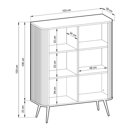 Béžová komoda Zoya 103 cm elegantní design oválného tvaru na zlatých kovových nohách vkusné drážkované čelo