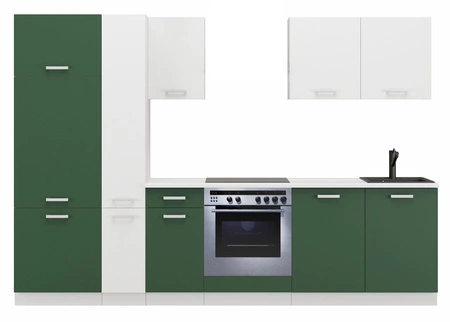 Sestava kuchyňského nábytku s pracovní deskou Toni 290 cm bílá / pastelově zelená Nábytek vypadá skvěle v moderních interiérech