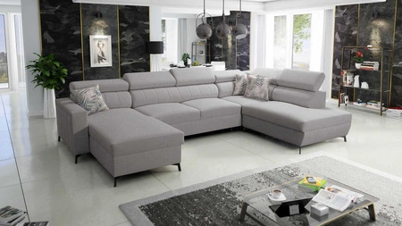 Rohová sedací souprava s funkcí spaní Savona VI světle šedá levá elegantní a pohodlná rohová sedací souprava do obývacího pokoje se dvěma nádobami na lůžkoviny