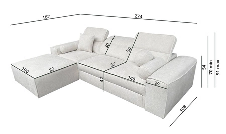 Rohová sedací souprava s funkcí spaní Viano šedý jasan levá stylová rohová sedací souprava se zajímavým tvarem nastavitelné opěrky hlavy dekorativní polštáře