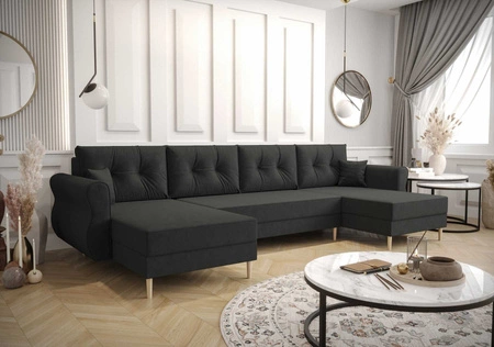 Rohová sedací souprava s funkcí spaní Wilkins U grafitová pohodlná rohová sedací souprava měkká látka moderní design, který se hodí do každého interiéru