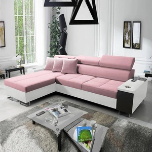 Rohová rozkládací pohovka Dafni Indian růžová / bílá levý samet pohodlí a funkčnost při každodenním odpočinku