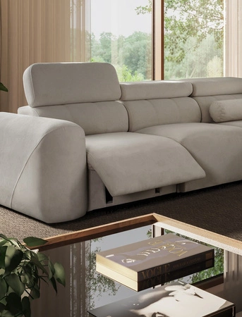 Rohová pohovka s funkcí spaní Cantare III Lux tmavě béžová levá strana stylová a pohodlná rohová pohovka do obývacího pokoje se zvedací podnožkou