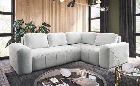 Rohová sedací souprava Bovec II s funkcí spaní ecru Pravá komfortní rohová sedací souprava se stylovou nádobou na lůžkoviny charakteru