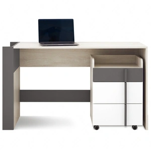 Psací stůl Remona 130 cm dub wilton bílý / bílý / antracit se skříňkou na kolečkách stylový a funkční do kanceláře, pracovny nebo pokoje pro mládež
