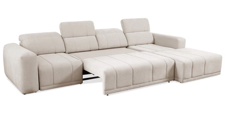 Rohová sedací souprava s funkcí spaní Cetara XII krémová pravá strana stylový design pohodlná posuvná opěradla dvě nádoby na lůžkoviny