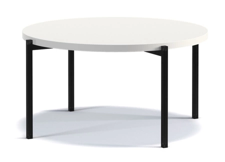 Kulatý konferenční stolek 84 cm Sampi bílý lesklý nadčasový design masivní kovová podnož ideální stolek do každého prostředí