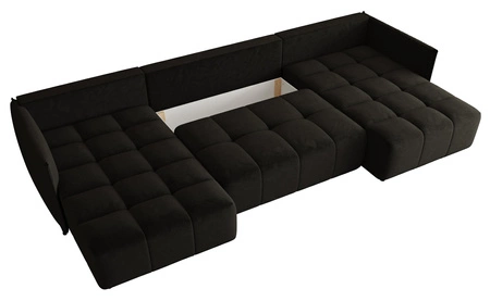 Rohová sedací souprava s funkcí spaní Oroso U grafitový plátěný kontejner měkká sametová tkanina s hydrofobním povrchem dekorativní prošívání