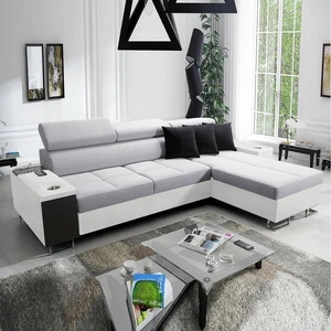 Rohová sedací souprava Dafni šedá / bílá pravá strana pletená pohodlí a funkčnost při každodenním odpočinku