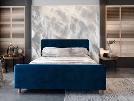 Čalouněná postel Isara 160x200 tmavě modrá s úložným prostorem v moderním skandinávském stylu s výrazným čelem a nohou