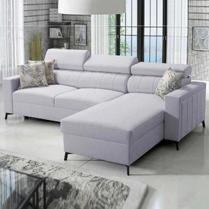 Rohová sedací souprava s funkcí spaní Savona šedý jasan pravý roh pohodlná elegantní s nastavitelnými opěrkami hlavy dekorativní prošívání