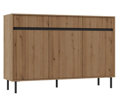 Zásuvková komoda Osaka 149 cm dub evoke / černá minimalistický design ideální pro obývací pokoje a ložnice vkusné drážkované čelo
