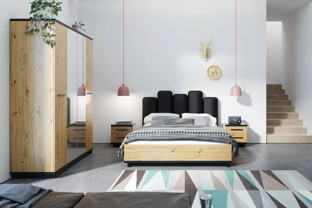 Ložnicová sestava nábytku Simi dub artisan / černá moderní designová ložnicová sestava nábytku z kvalitní laminované desky