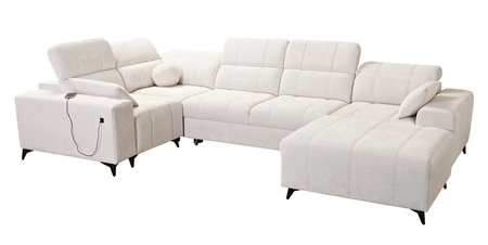 Rohová pohovka Penejos IV s funkcí spaní béžová pravostranná stylová rohová pohovka se dvěma lůžkovinami odolná látka