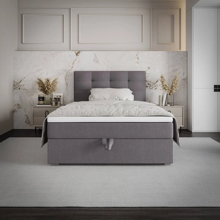 Kontinentální postel Flint 100x200 šedá v moderním skandinávském stylu s čalouněným čelem postele s úložným boxem